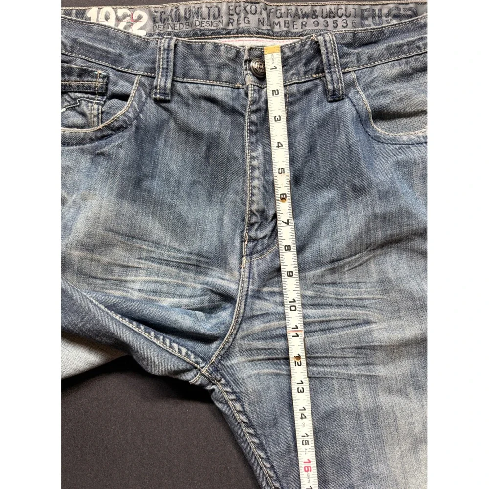 Ecko Unltd Relaxed Straight Leg Jeans Blue Whiskered Denim Sz 38 Y2K Streetwear